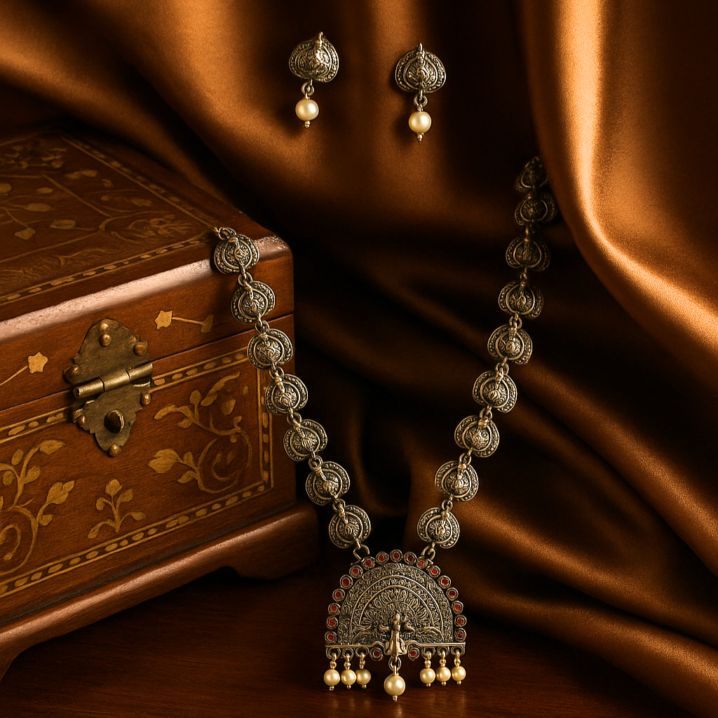 Heritage Temple Necklace – Premium German Silver by DAYERA