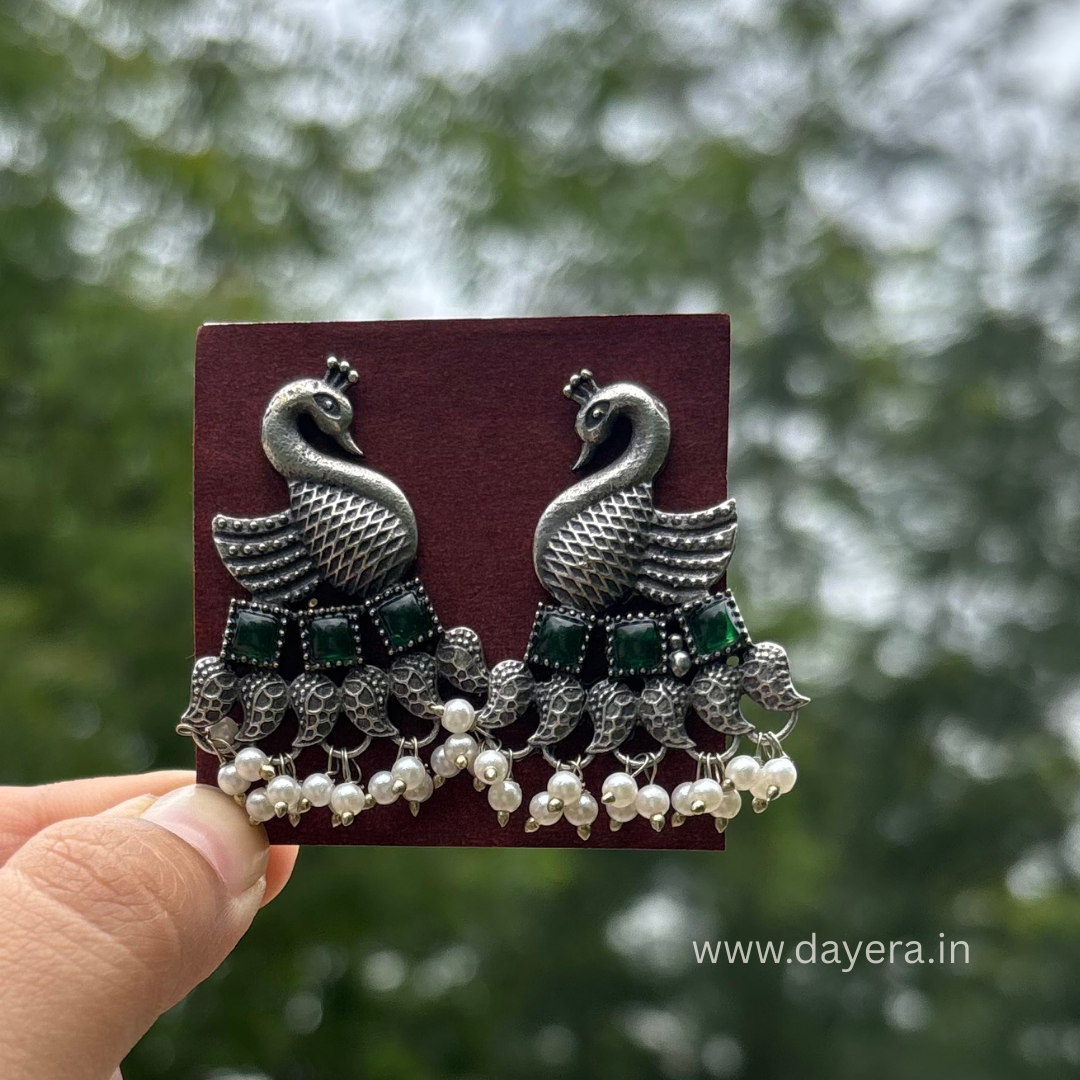 Royal Swan Dangler – Premium German Silver Earrings by DAYERA