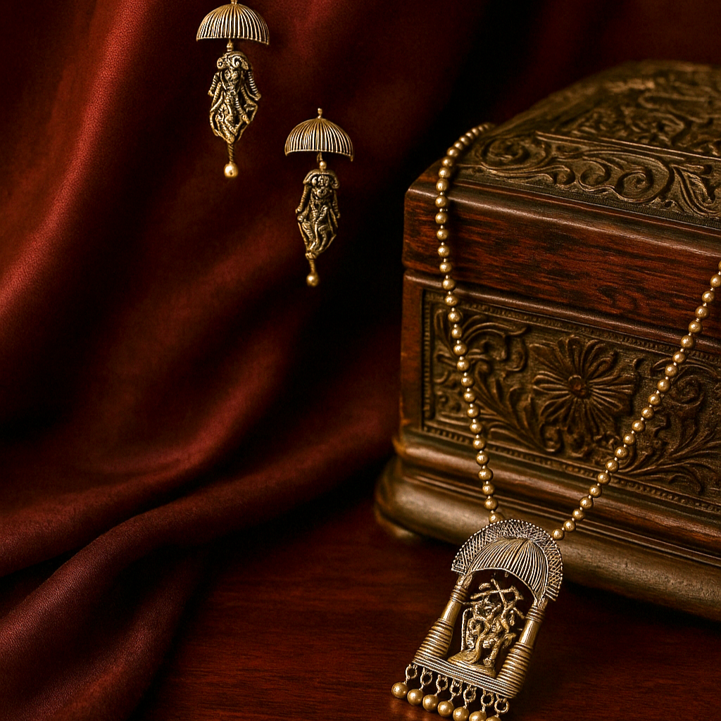 Jharokha Devotional Temple Set – Handcrafted German Silver Jewelry by DAYERA