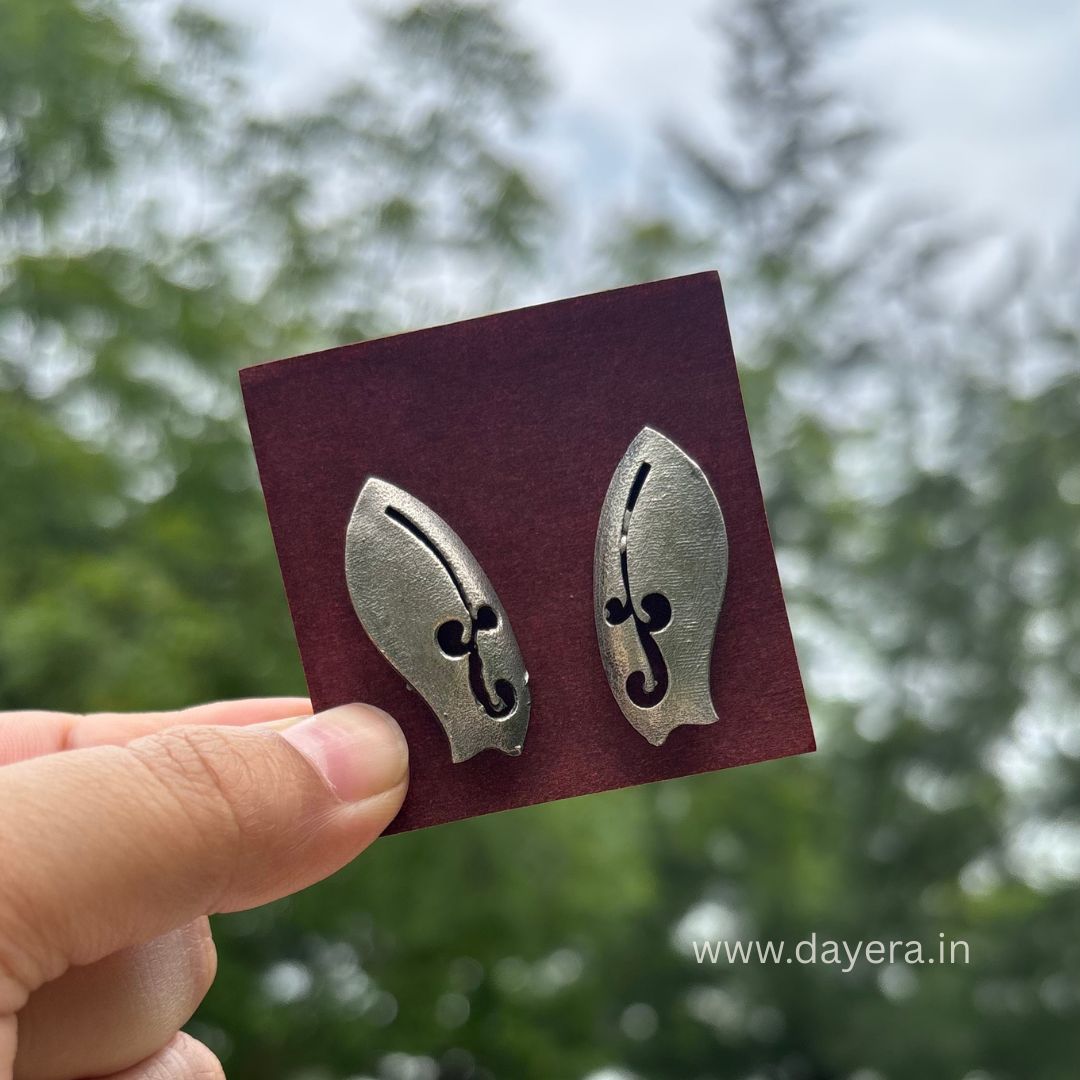 Sahiba Leaf – Premium German Silver Statement Stud Earrings by DAYERA