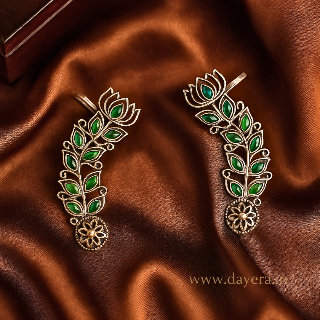 Lotus Earcuffs – Handcrafted German Silver Earcuffs with Colored Stones by DAYERA | Our Bestseller