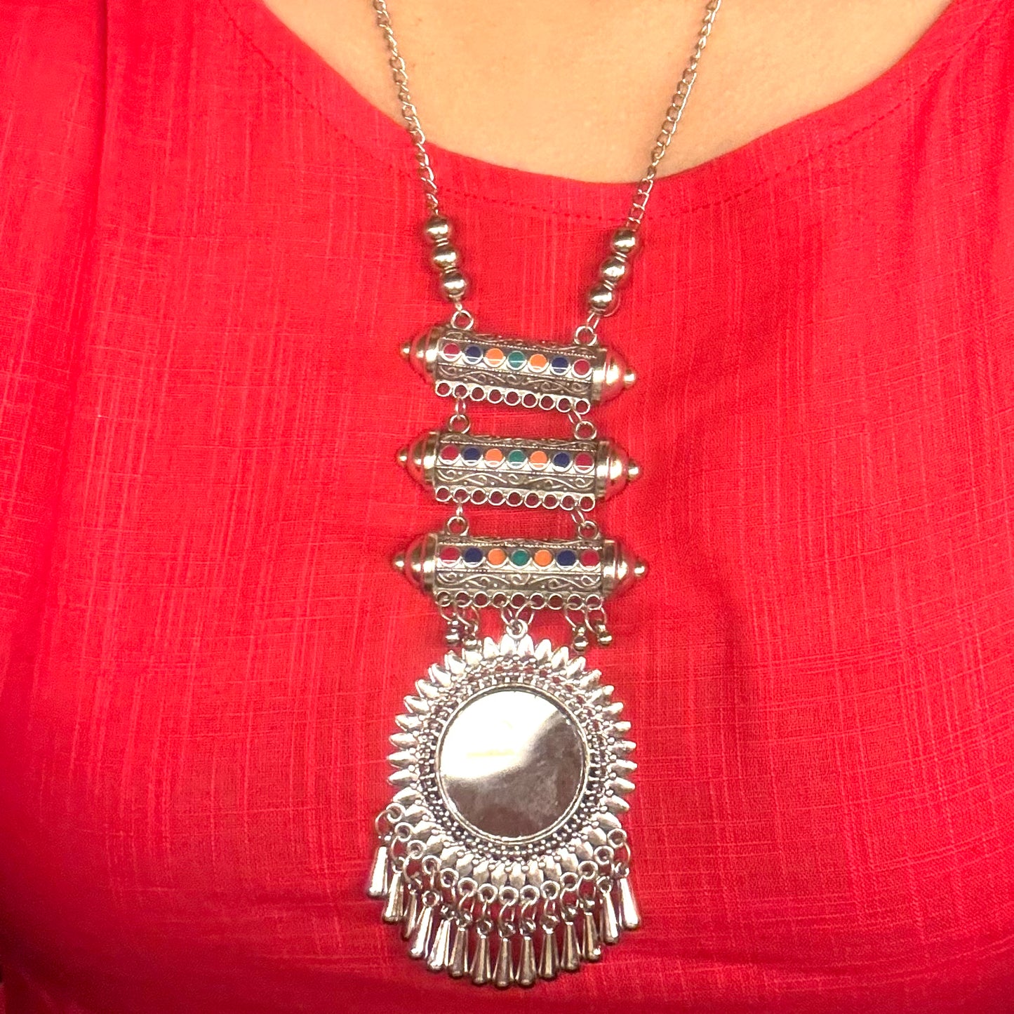 Tribal Muse by DAYERA – Antique Mirror Pendant Necklace & Earring Set by DAYERA