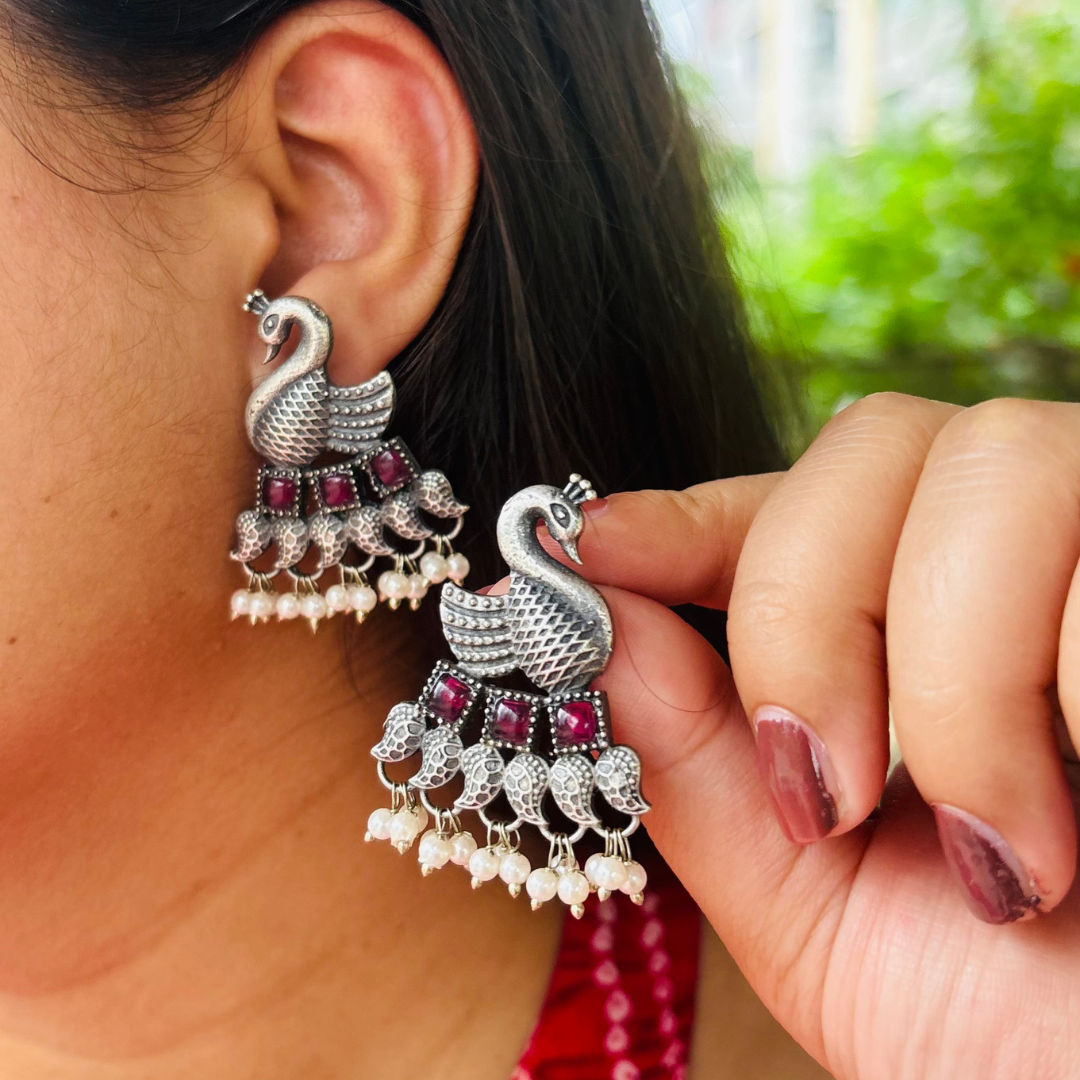 Royal Swan Dangler – Premium German Silver Earrings by DAYERA