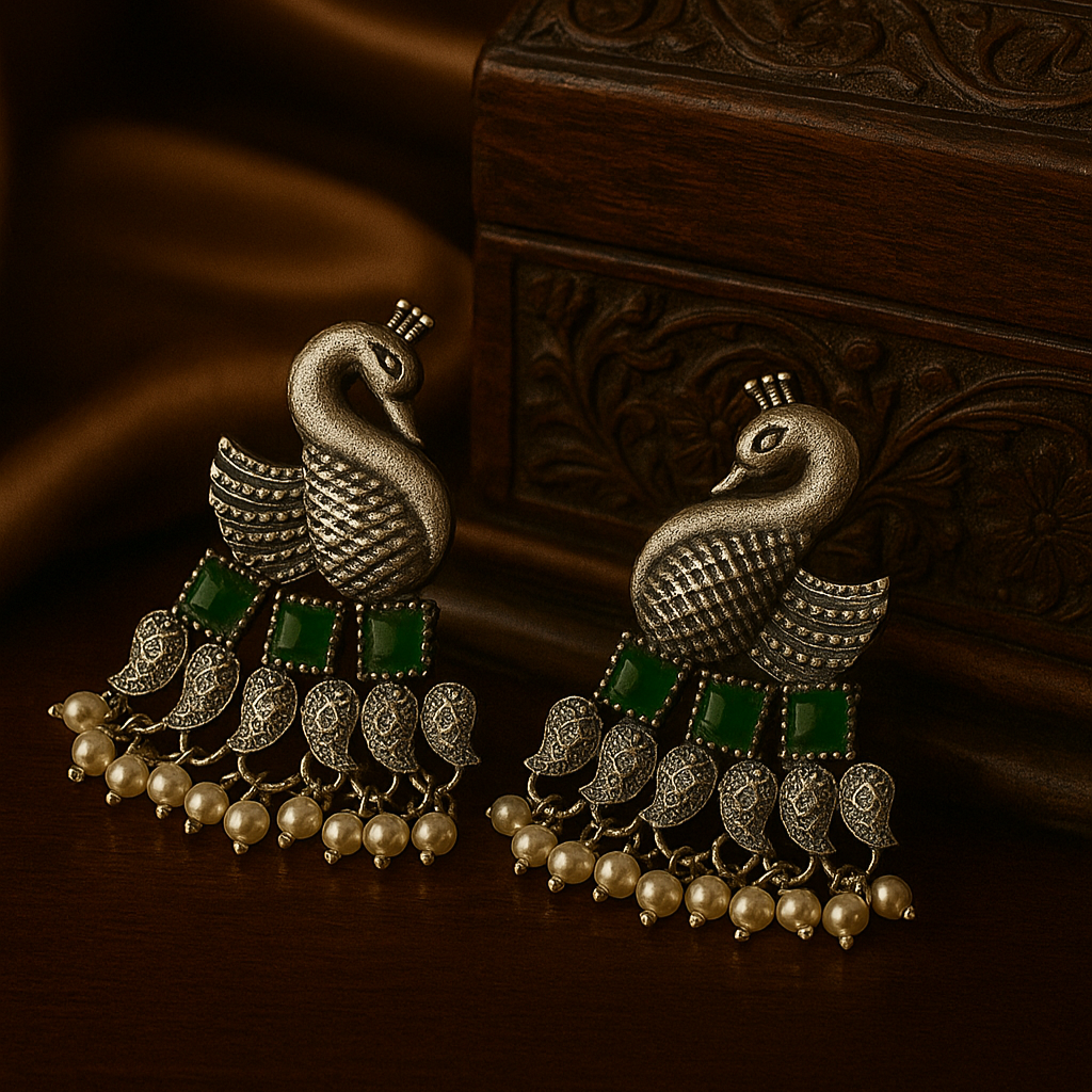 Royal Swan Dangler – Premium German Silver Earrings by DAYERA