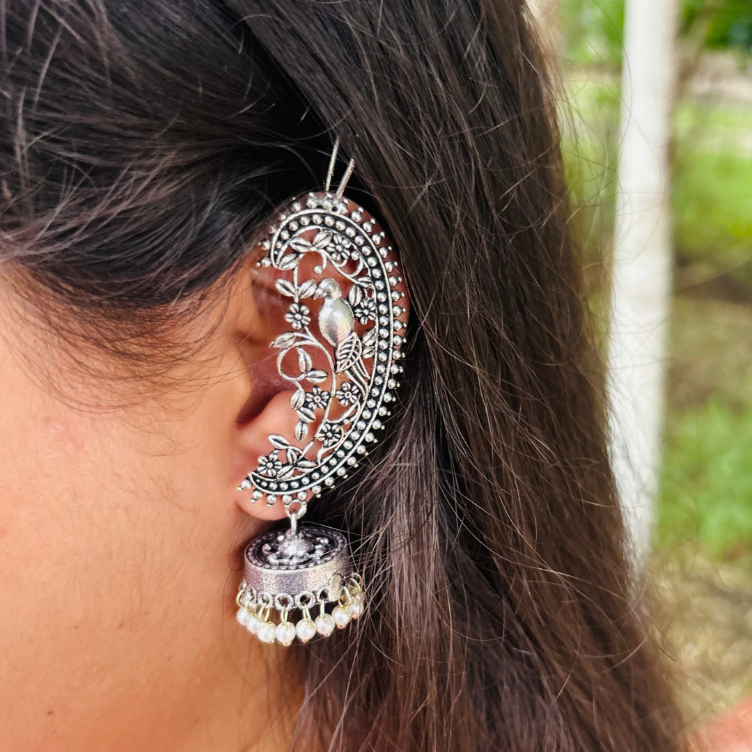 Bird Motif Earcuffs – Handcrafted German Silver by DAYERA