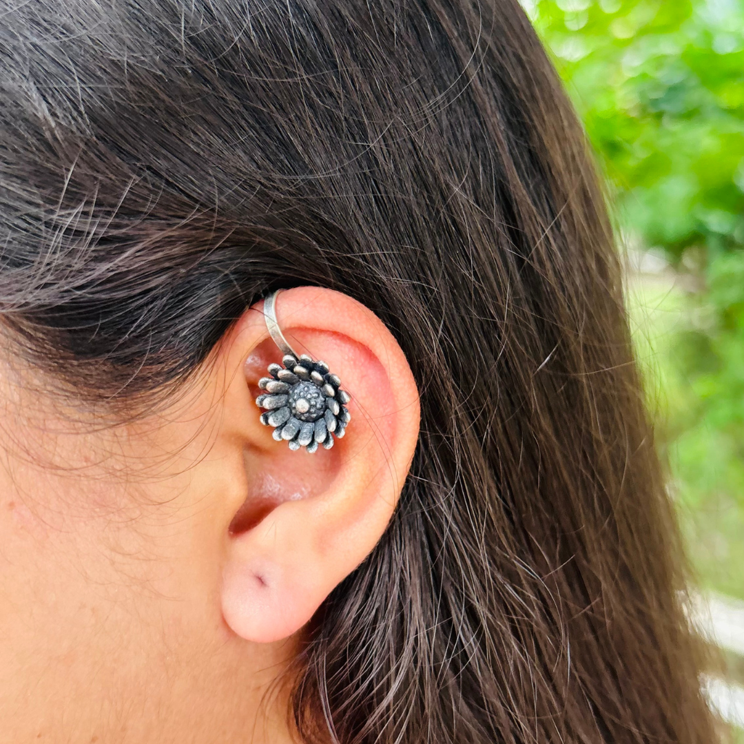 Floral Earcuffs – Premium German Silver Earrings by DAYERA | Our Bestseller