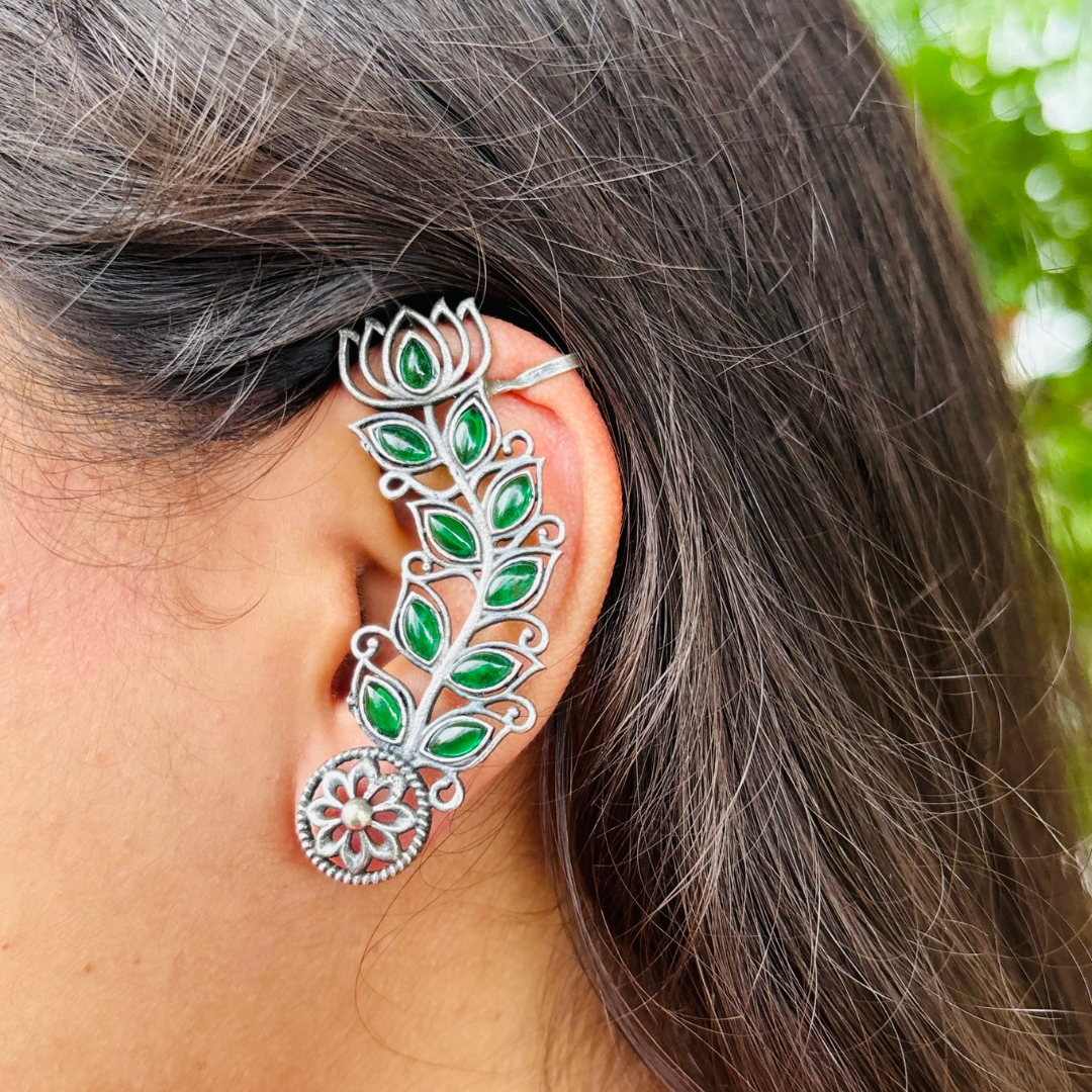 Lotus Earcuffs – Handcrafted German Silver Earcuffs with Colored Stones by DAYERA | Our Bestseller