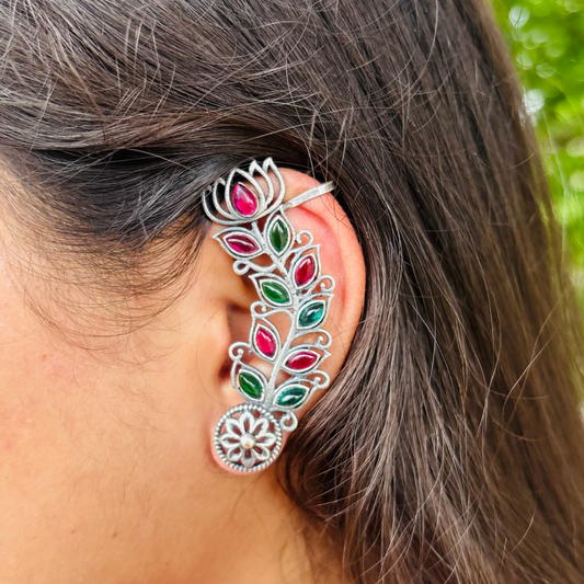 Lotus Earcuffs – Handcrafted German Silver Earcuffs with Colored Stones by DAYERA | Our Bestseller