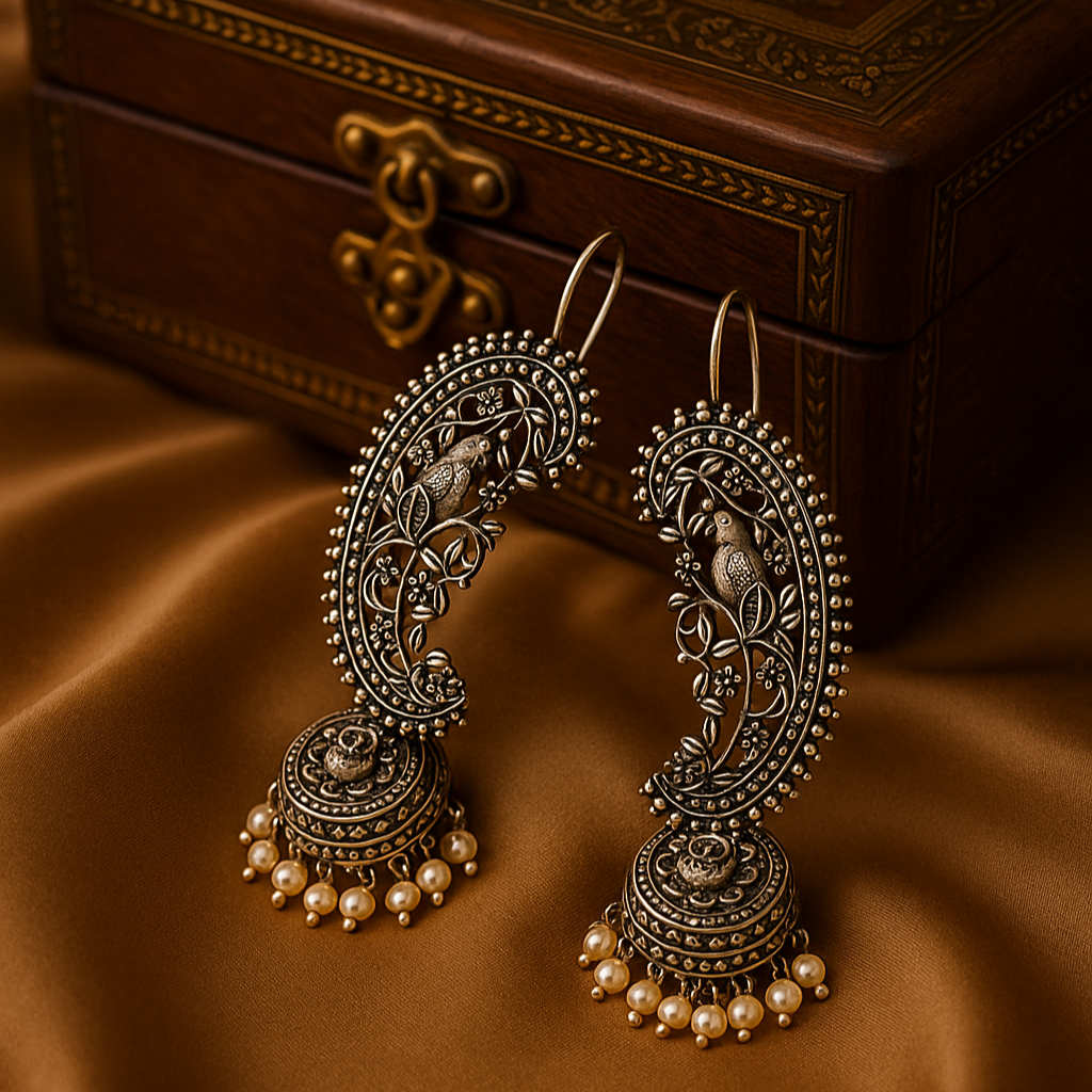 Bird Motif Earcuffs – Handcrafted German Silver by DAYERA