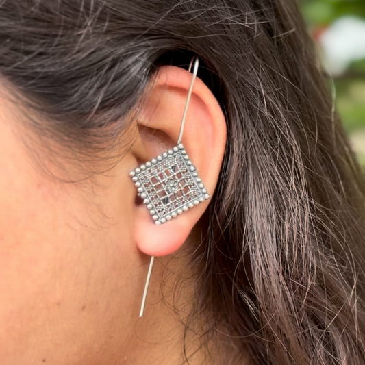 Kyra Pin Earcuffs – Handcrafted German Silver Geometric Earcuffs by DAYERA | Our Bestseller