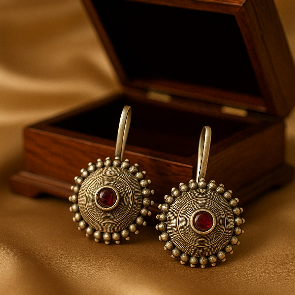 Rakta Bugadi – Handcrafted German Silver Earrings by DAYERA | Our Bestseller