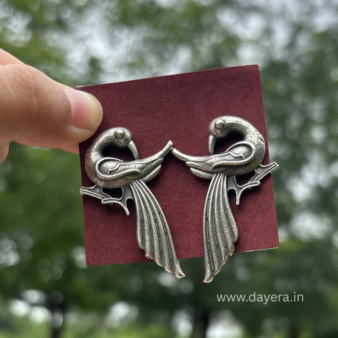 Noor – Premium German Silver Peacock Stud Earrings by DAYERA