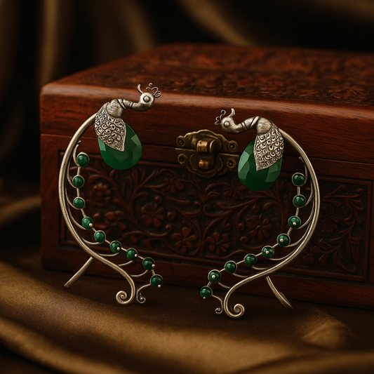 Regal Peacock – Premium German Silver Earrings by DAYERA