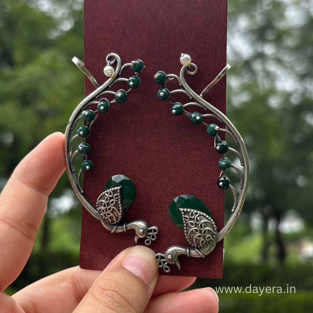 Regal Peacock – Premium German Silver Earrings by DAYERA