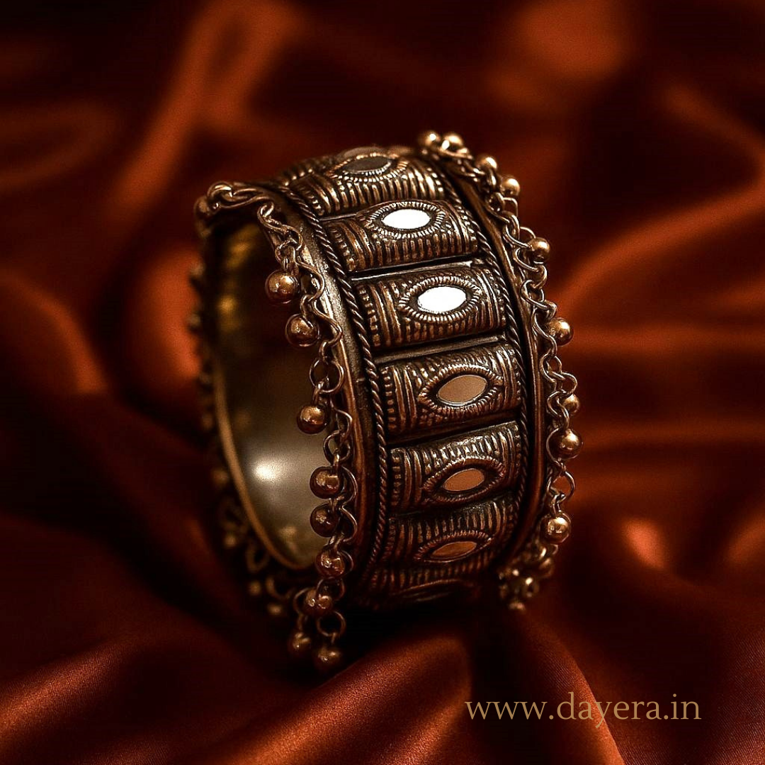 Vatsala Kada – Handcrafted Silver Oxidized Bangle by DAYERA