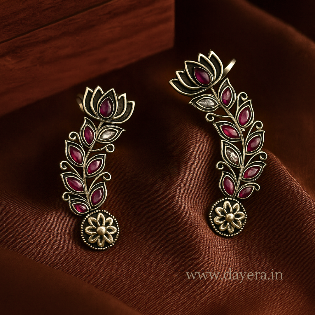Lotus Earcuffs – Handcrafted German Silver Earcuffs with Colored Stones by DAYERA | Our Bestseller