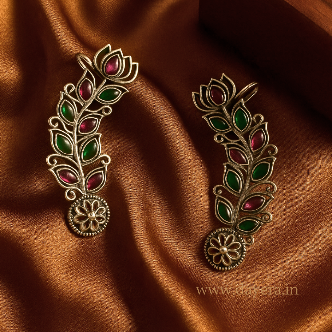 Lotus Earcuffs – Handcrafted German Silver Earcuffs with Colored Stones by DAYERA | Our Bestseller