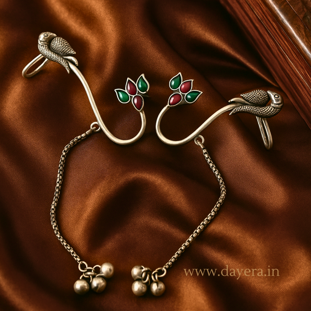 Parina Earcuffs – Handcrafted German Silver Long Chain Earcuffs by DAYERA | Our Bestseller