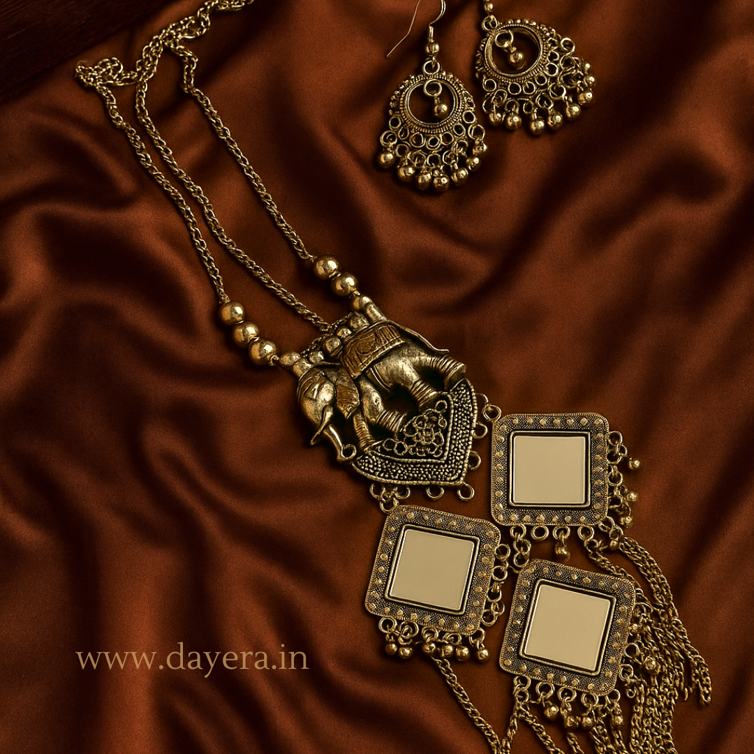 Boho Mirage by DAYERA – Antique Elephant Mirror Necklace & Earring Set by DAYERA