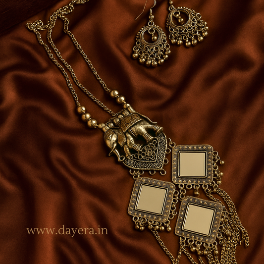 Boho Mirage by DAYERA – Antique Elephant Mirror Necklace & Earring Set by DAYERA