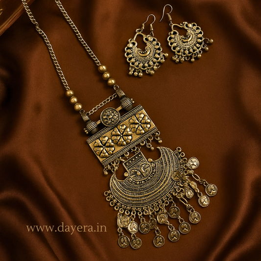 Meera Haar by DAYERA – Antique Coin Pendant Necklace & Earring Set