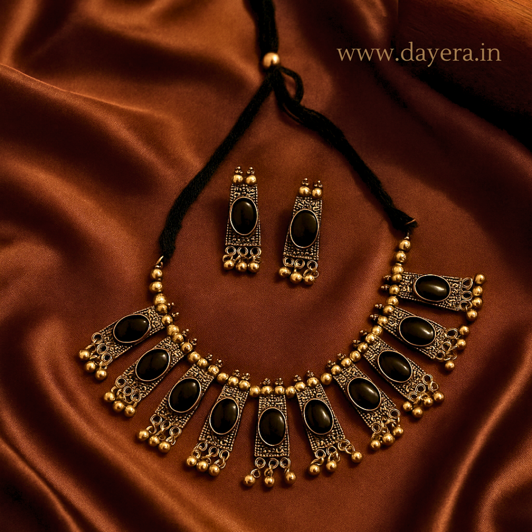 Fusion Stone Set – Black Stone Antique Necklace & Earrings & by DAYERA | Our Bestseller