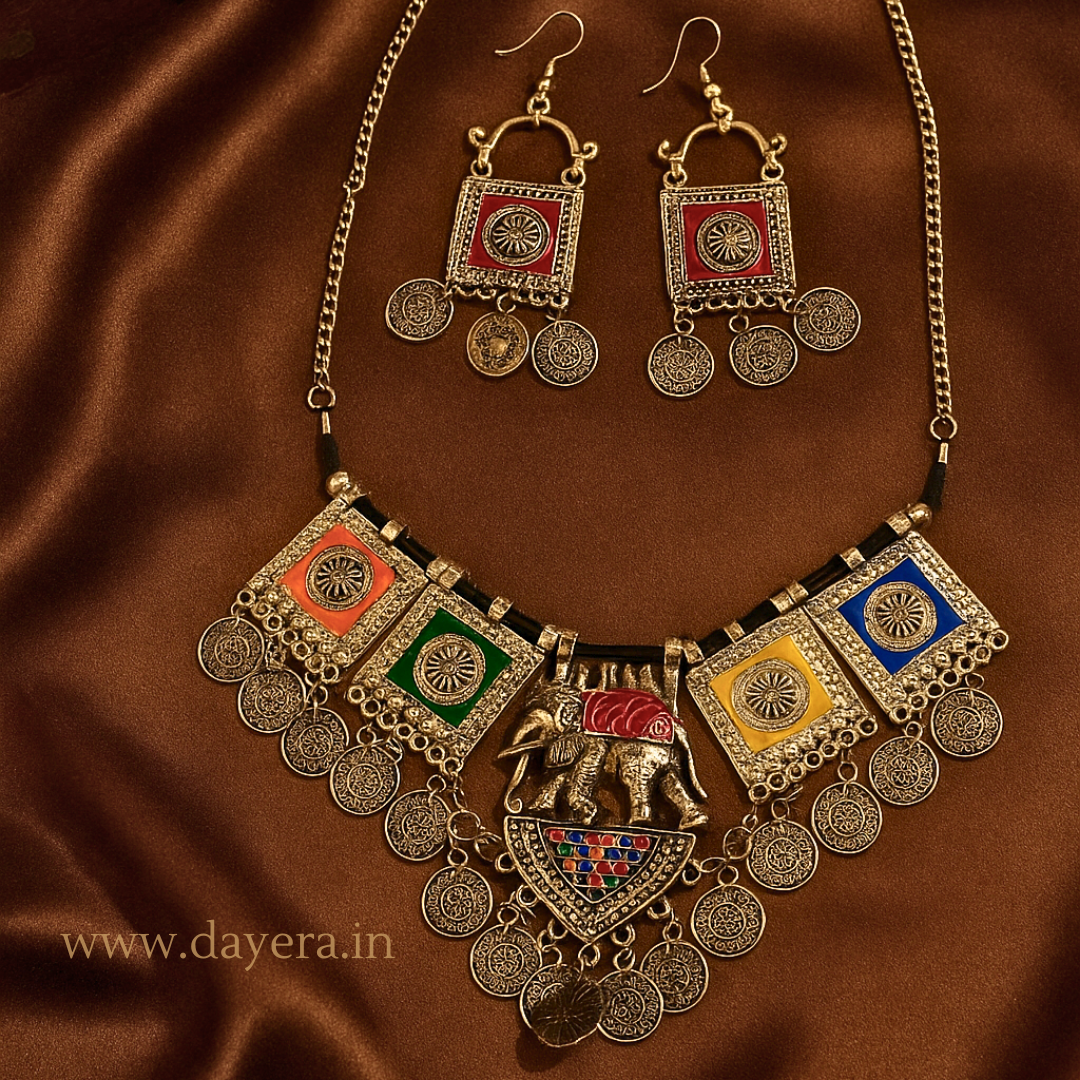 Ranga Haar – Multicolor Tribal Necklace & Earring Set by DAYERA | Our Bestseller