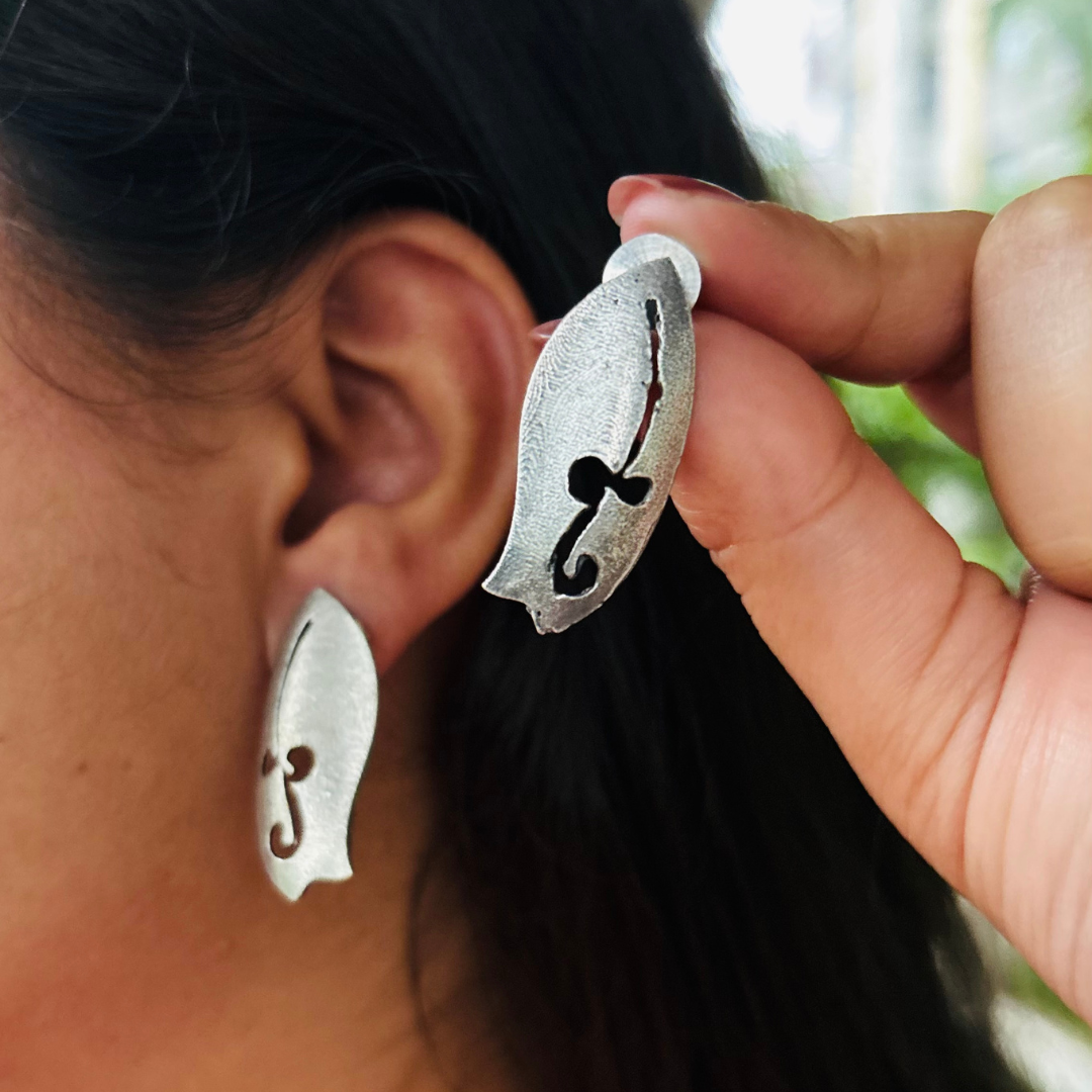 Sahiba Leaf – Premium German Silver Statement Stud Earrings by DAYERA