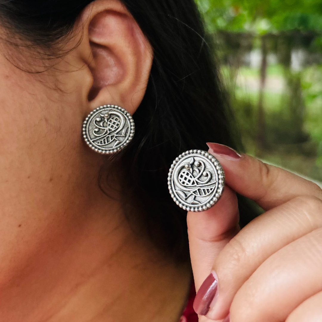 KAVYA Studs – Handcrafted German Silver Statement Earrings by DAYERA
