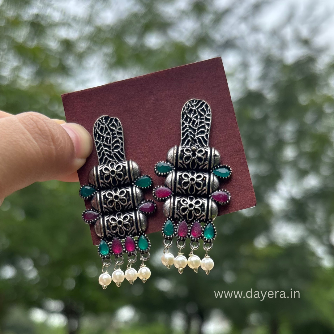 Floral Cascade Danglers – Premium German Silver Earrings by DAYERA