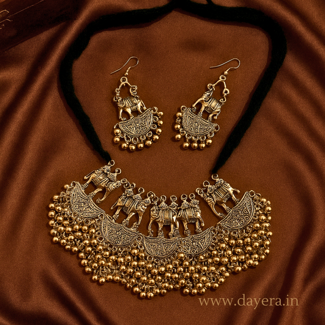Temple Boondi Set – Antique Temple Boondi Necklace Set by DAYERA